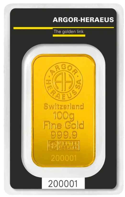 100克 賀利氏 .9999 壓鑄金條